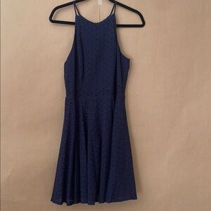 Aqua Midnight Blue Eyelet Mini Dress